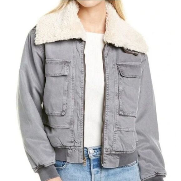 YOUNG FABULOUS & BROKE YFB Earhart Sherpa Collar Jacket Medium Cropped - Picture 1 of 9